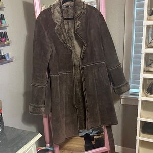 Express Dark Brown Suede Knee Length Coat